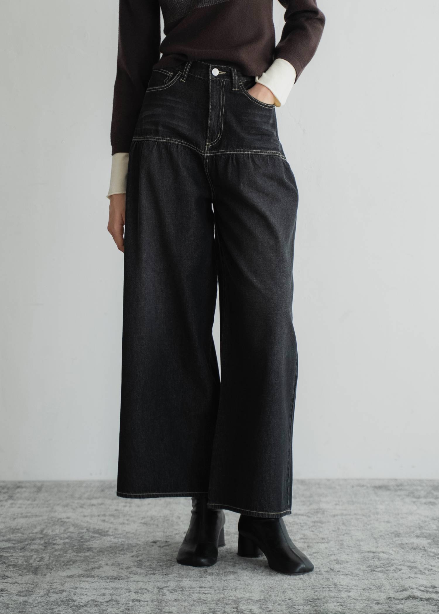 switching gather flare denim PT