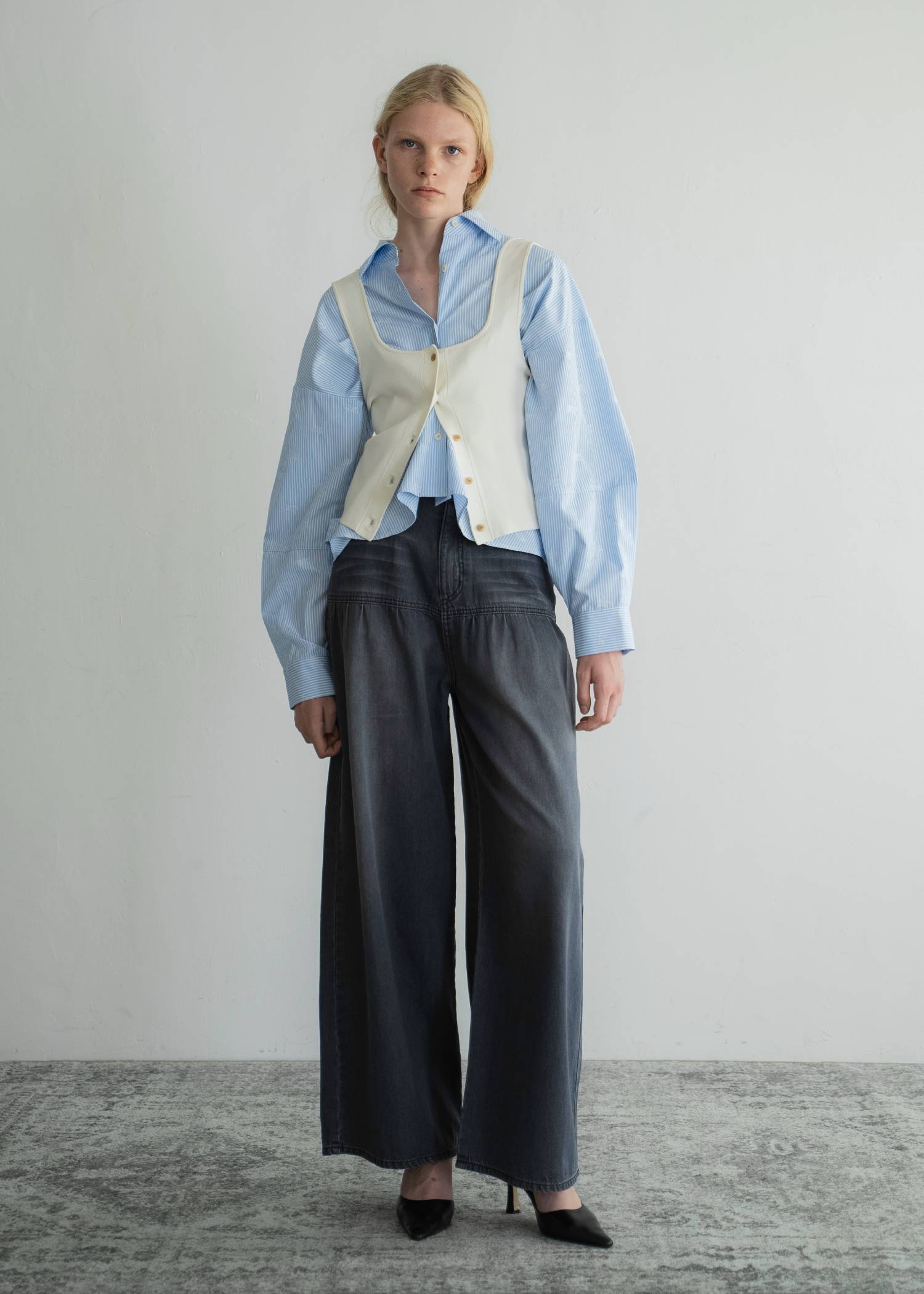switching gather flare denim PT