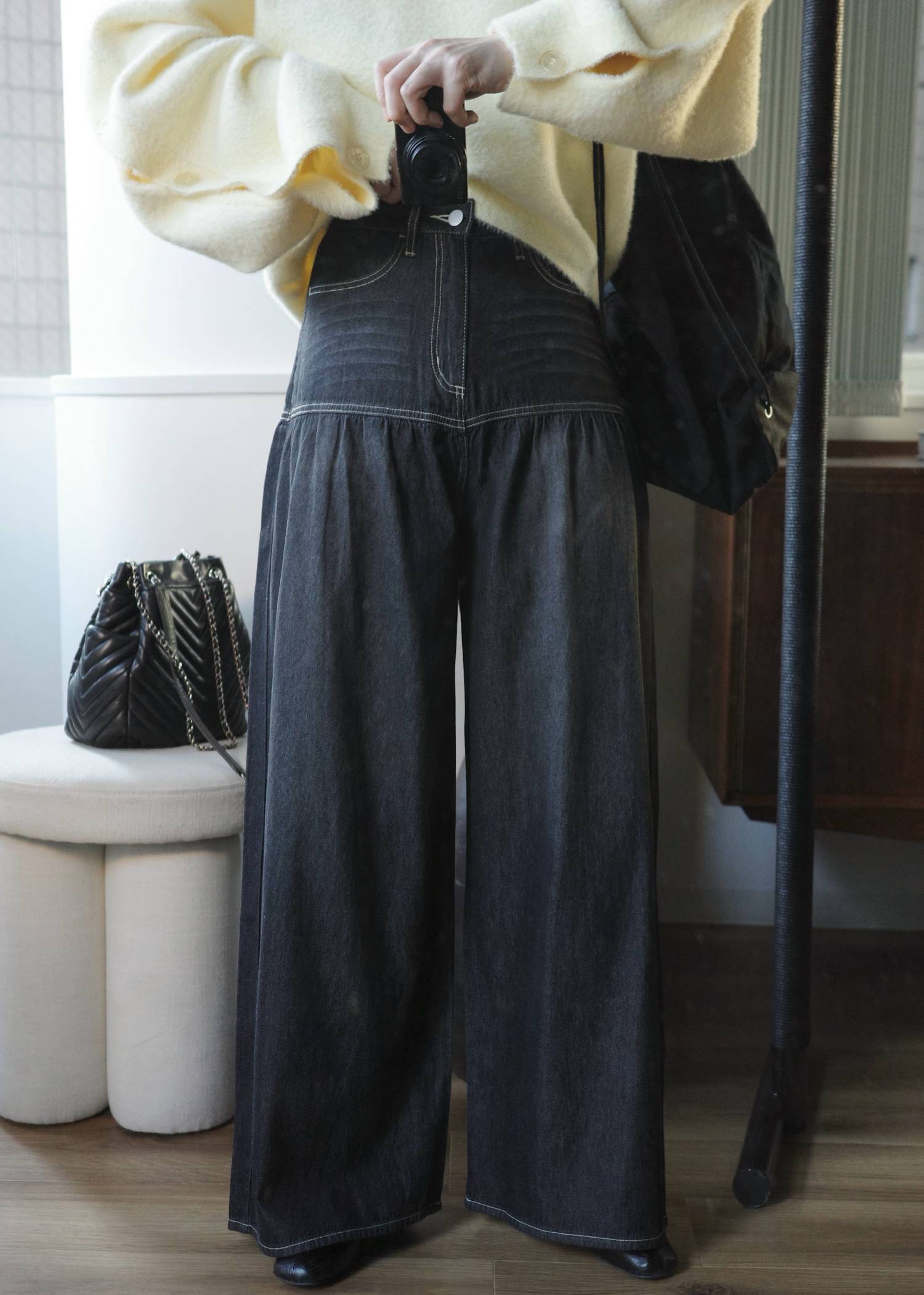 switching gather flare denim PT