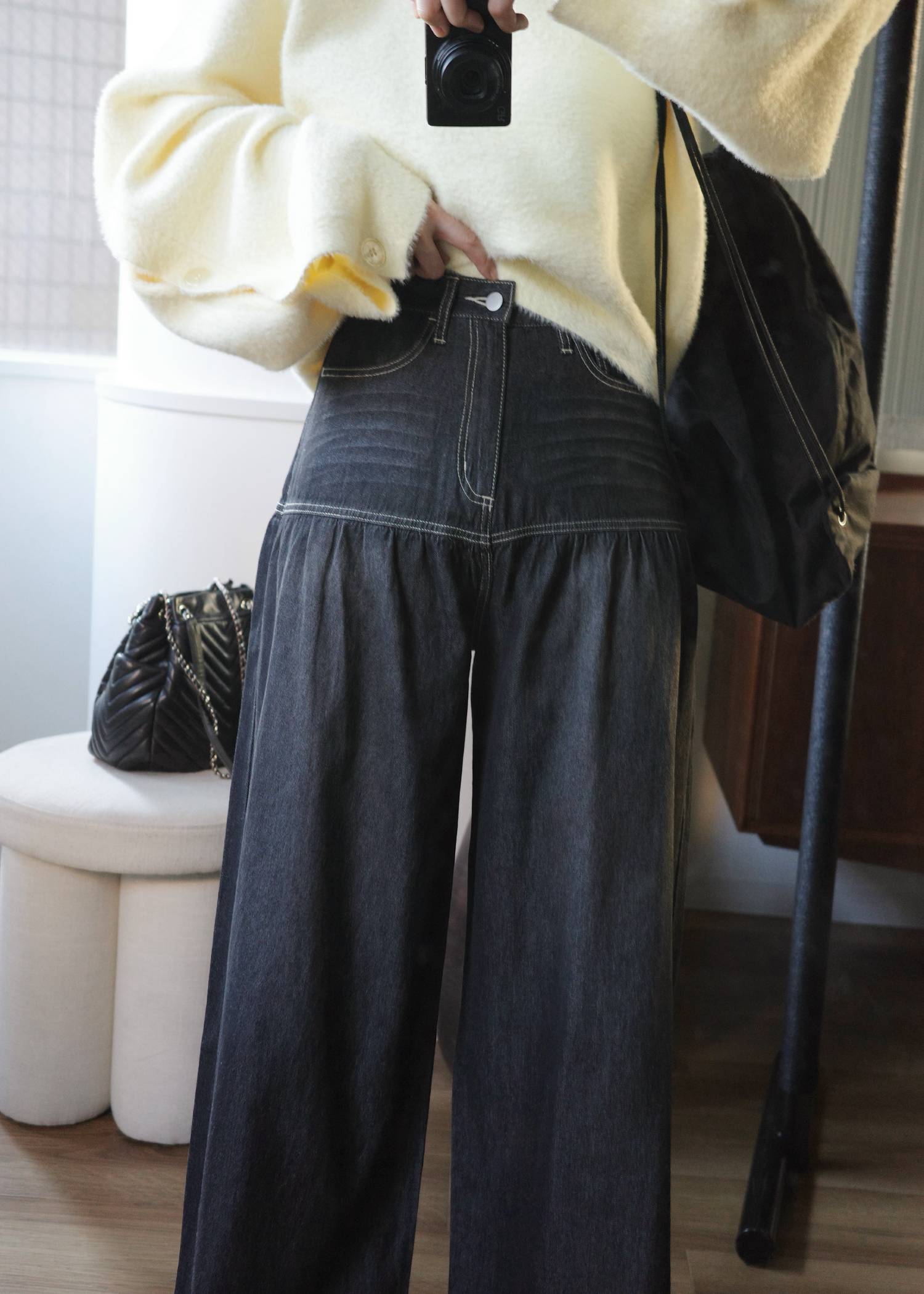 switching gather flare denim PT