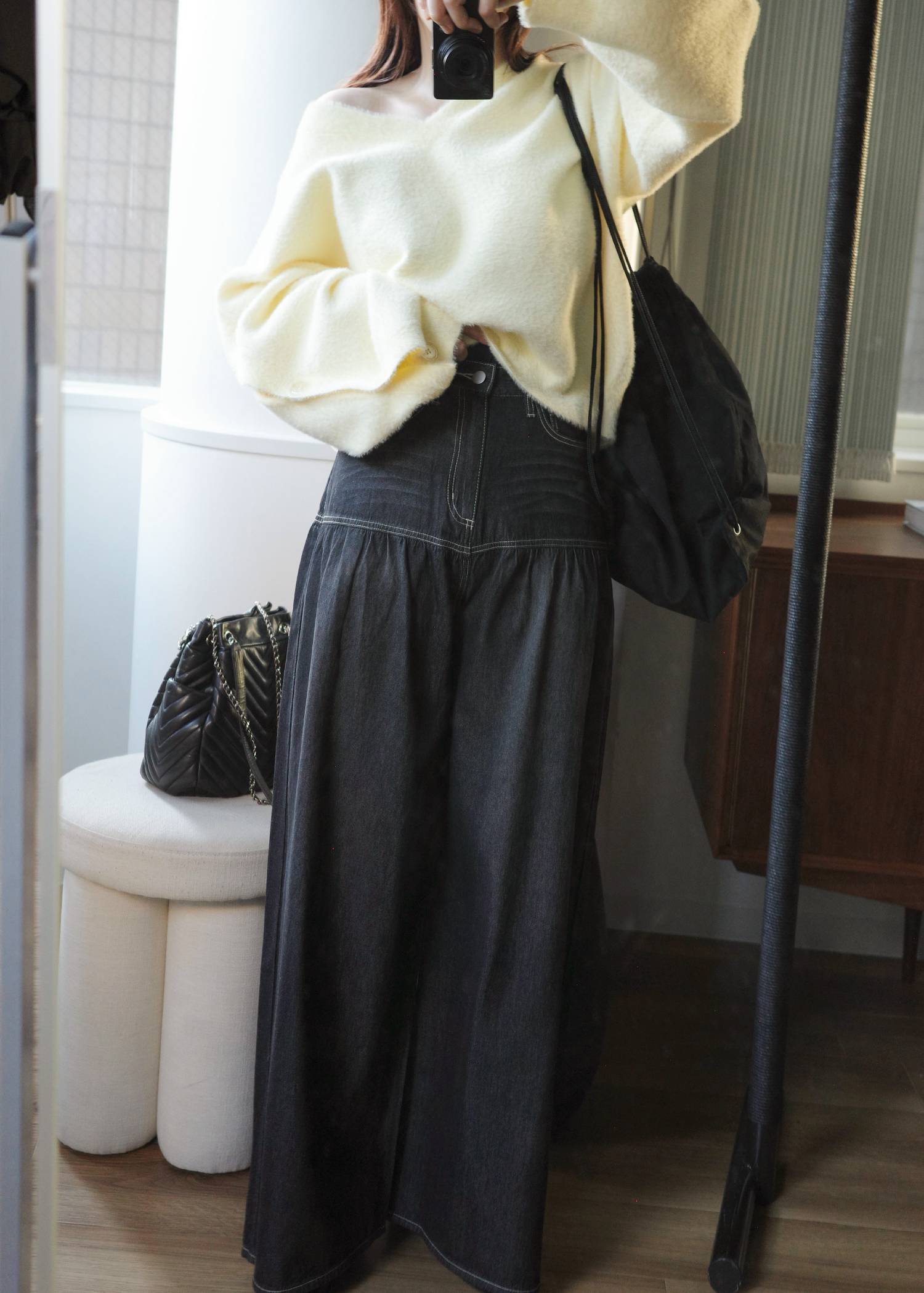 switching gather flare denim PT