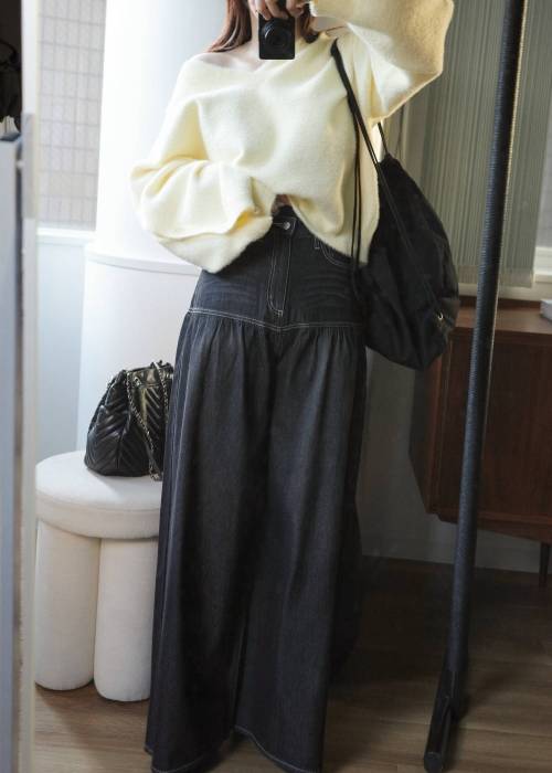 switching gather flare denim PT