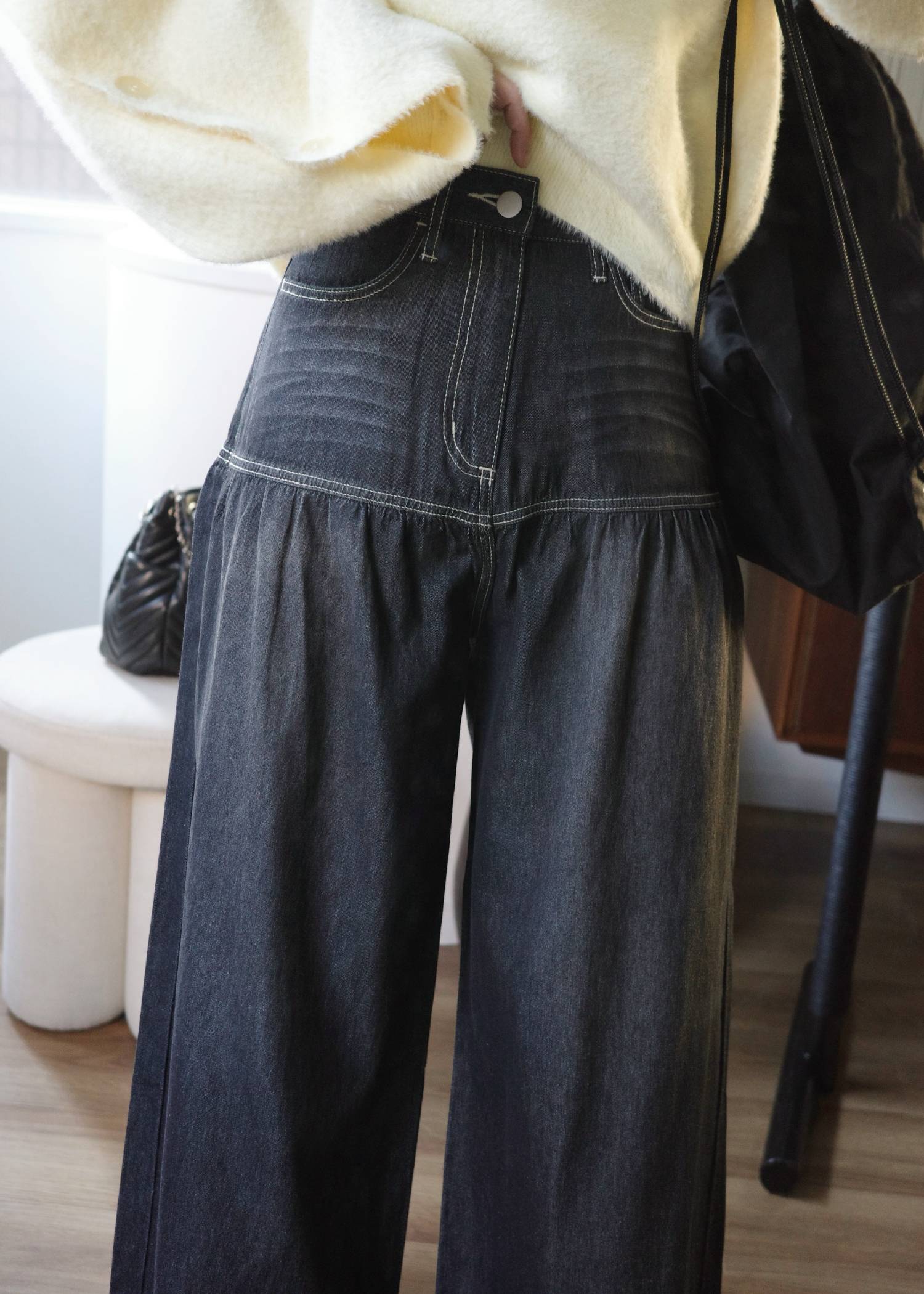 switching gather flare denim PT