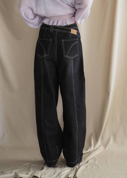 asymmetry curve belt denim PT