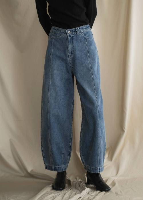asymmetry curve belt denim PT