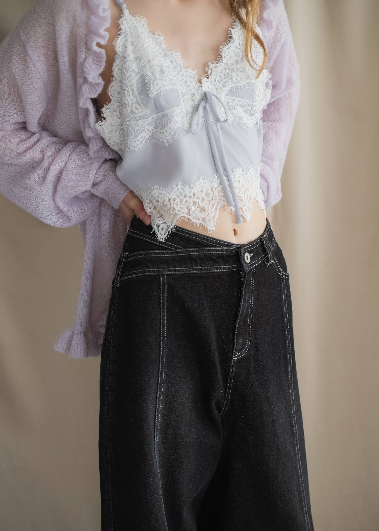 asymmetry curve belt denim PT