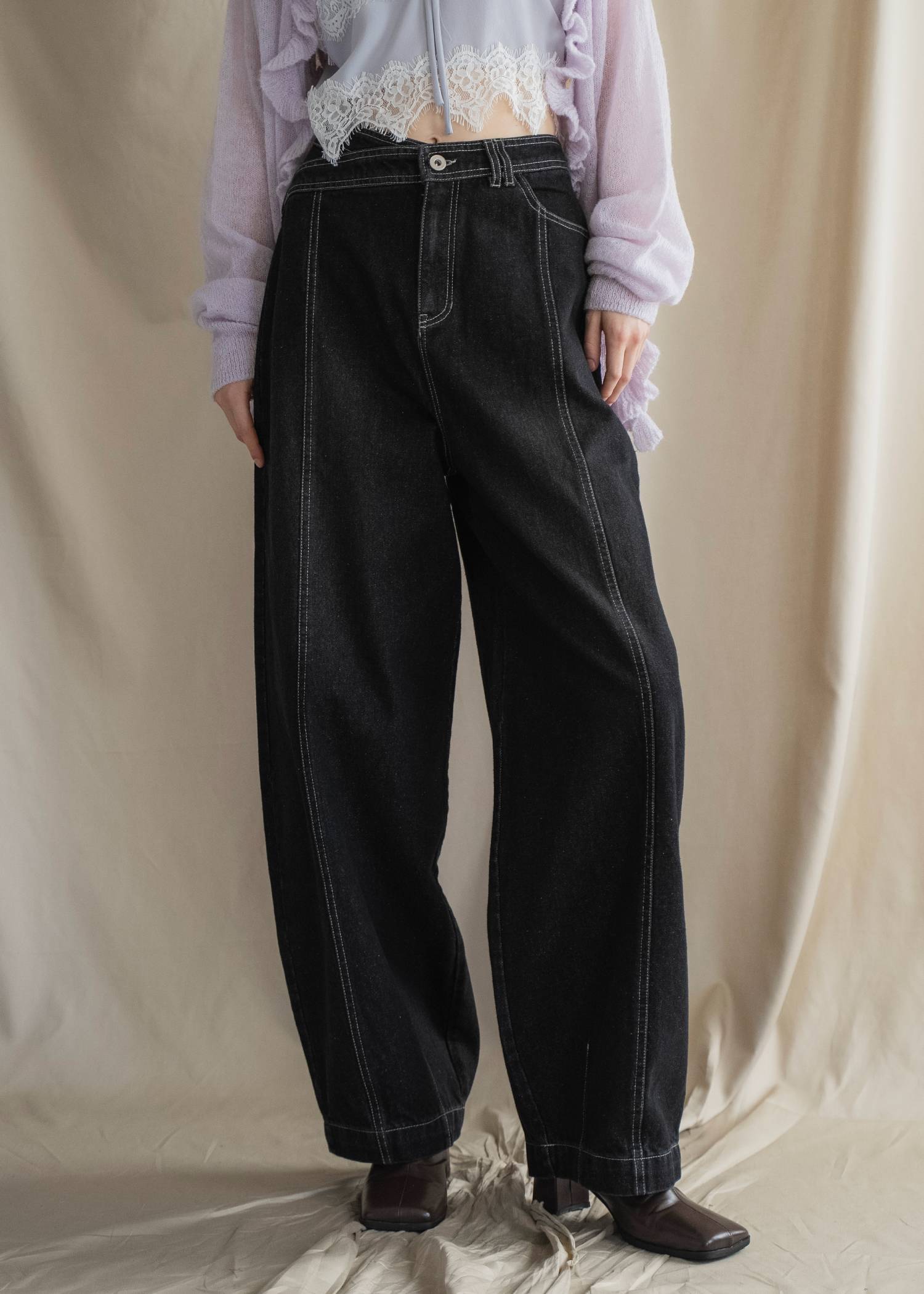 asymmetry curve belt denim PT