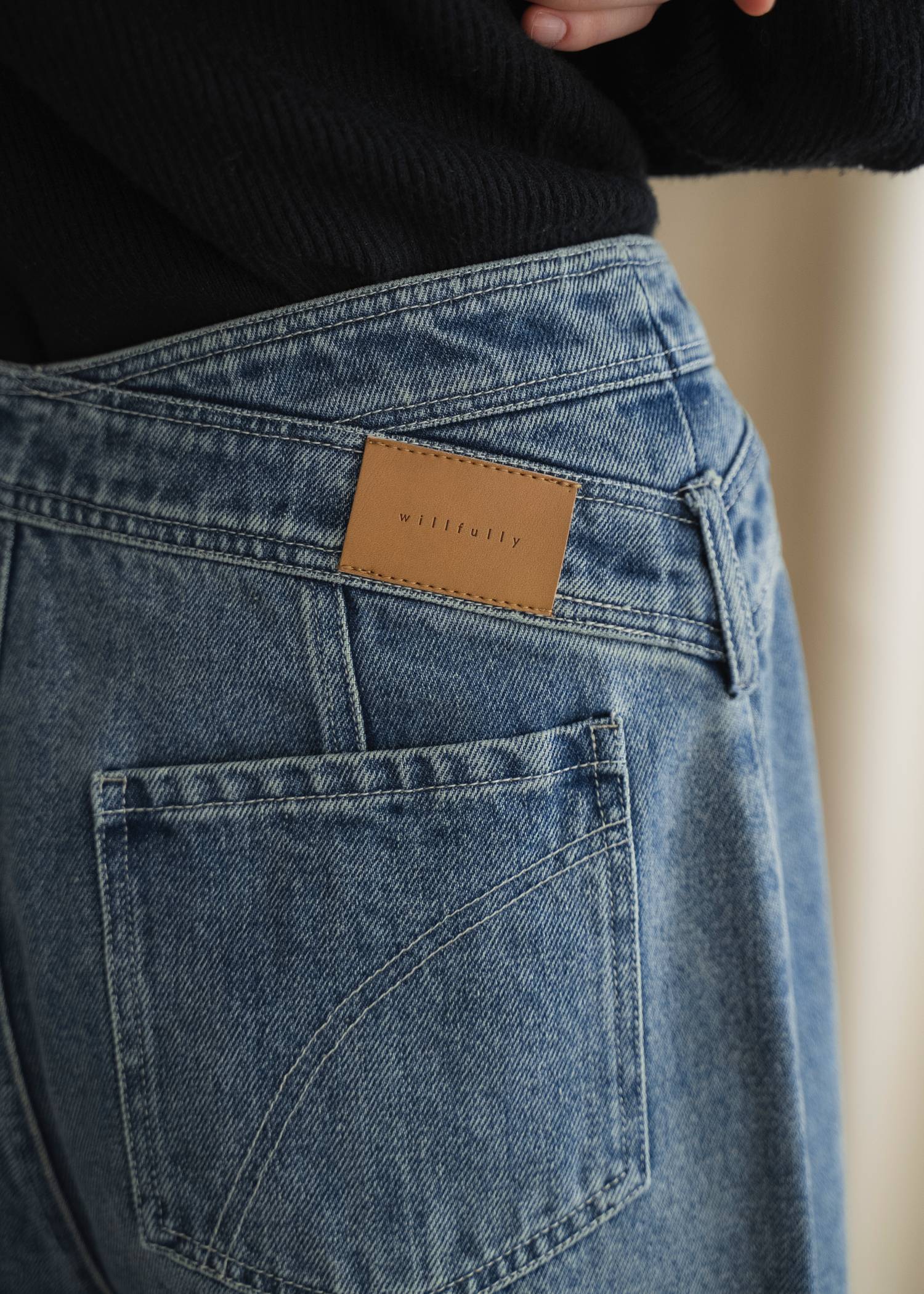 asymmetry curve belt denim PT
