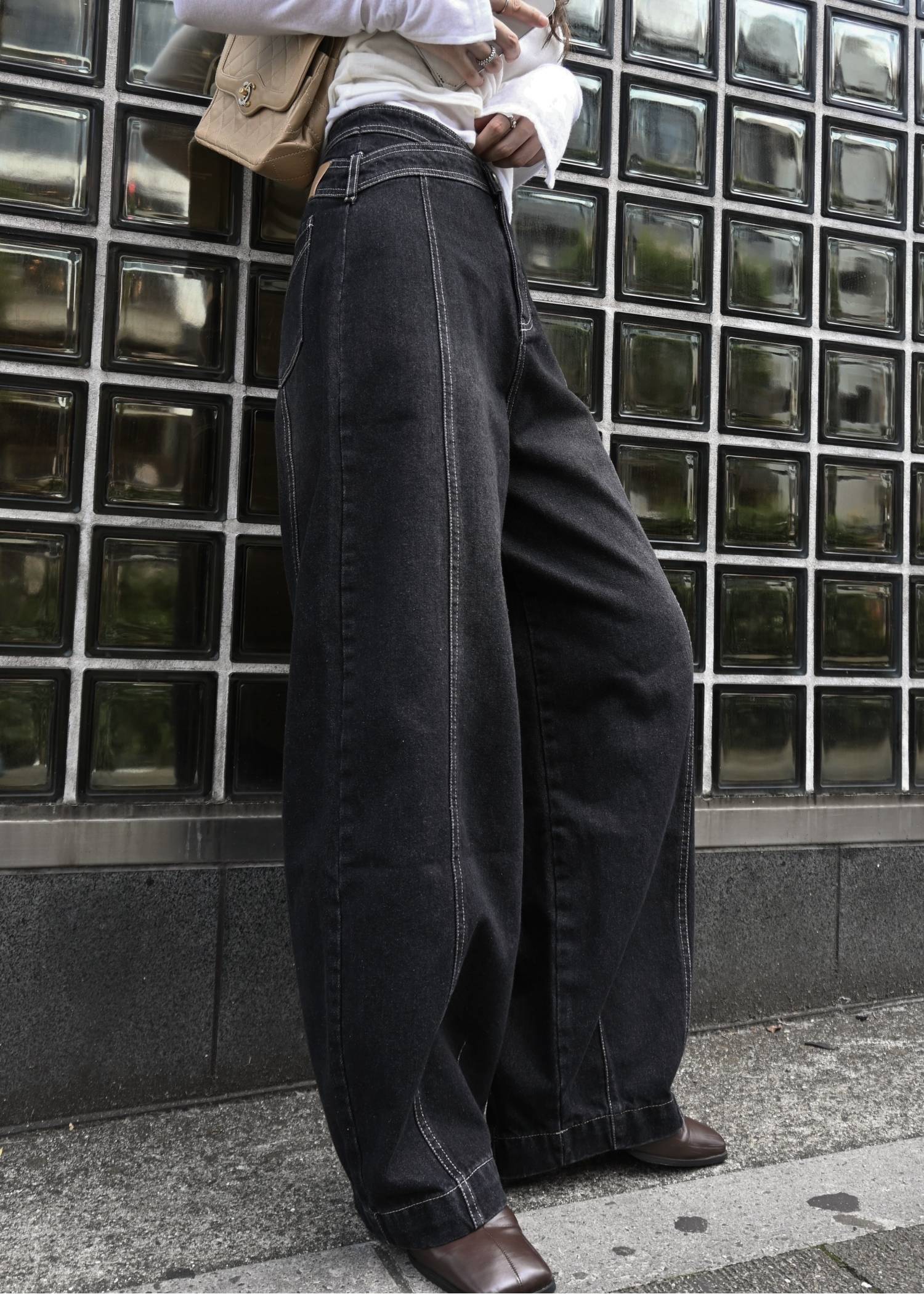 asymmetry curve belt denim PT