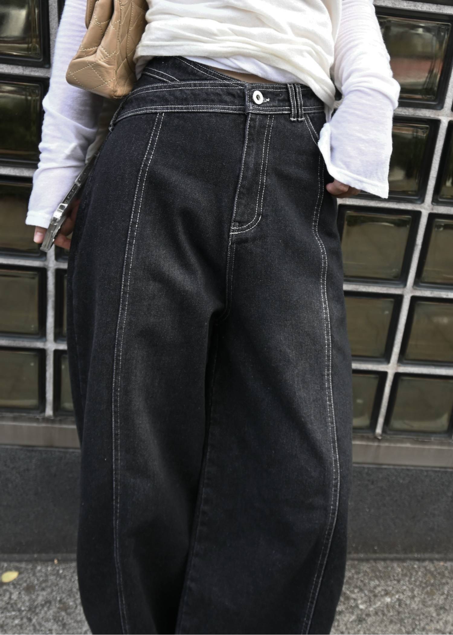 asymmetry curve belt denim PT