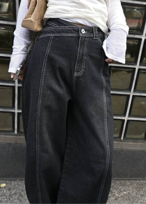 asymmetry curve belt denim PT
