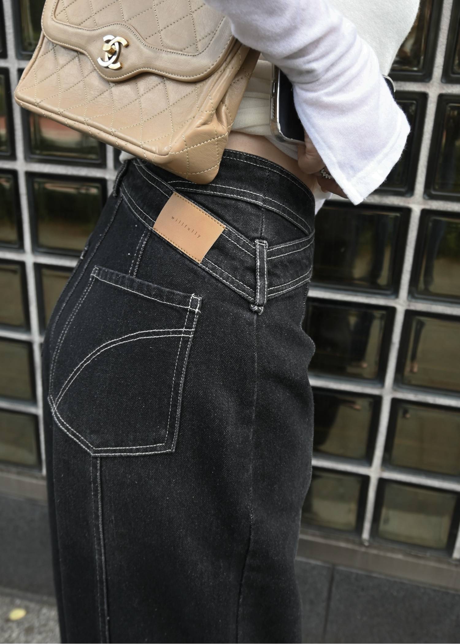 asymmetry curve belt denim PT