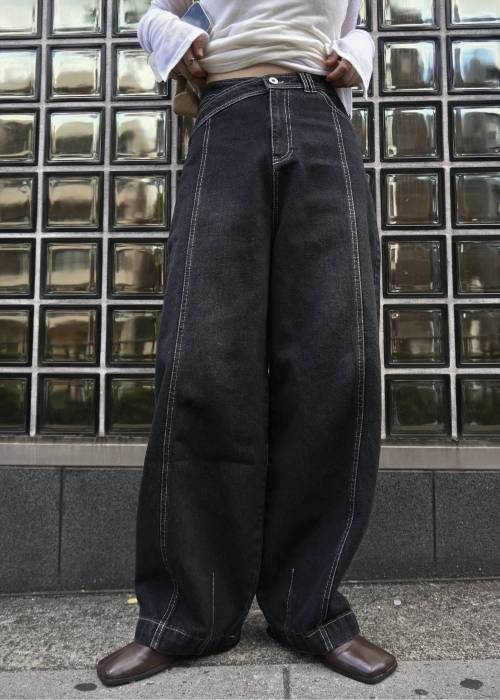 asymmetry curve belt denim PT