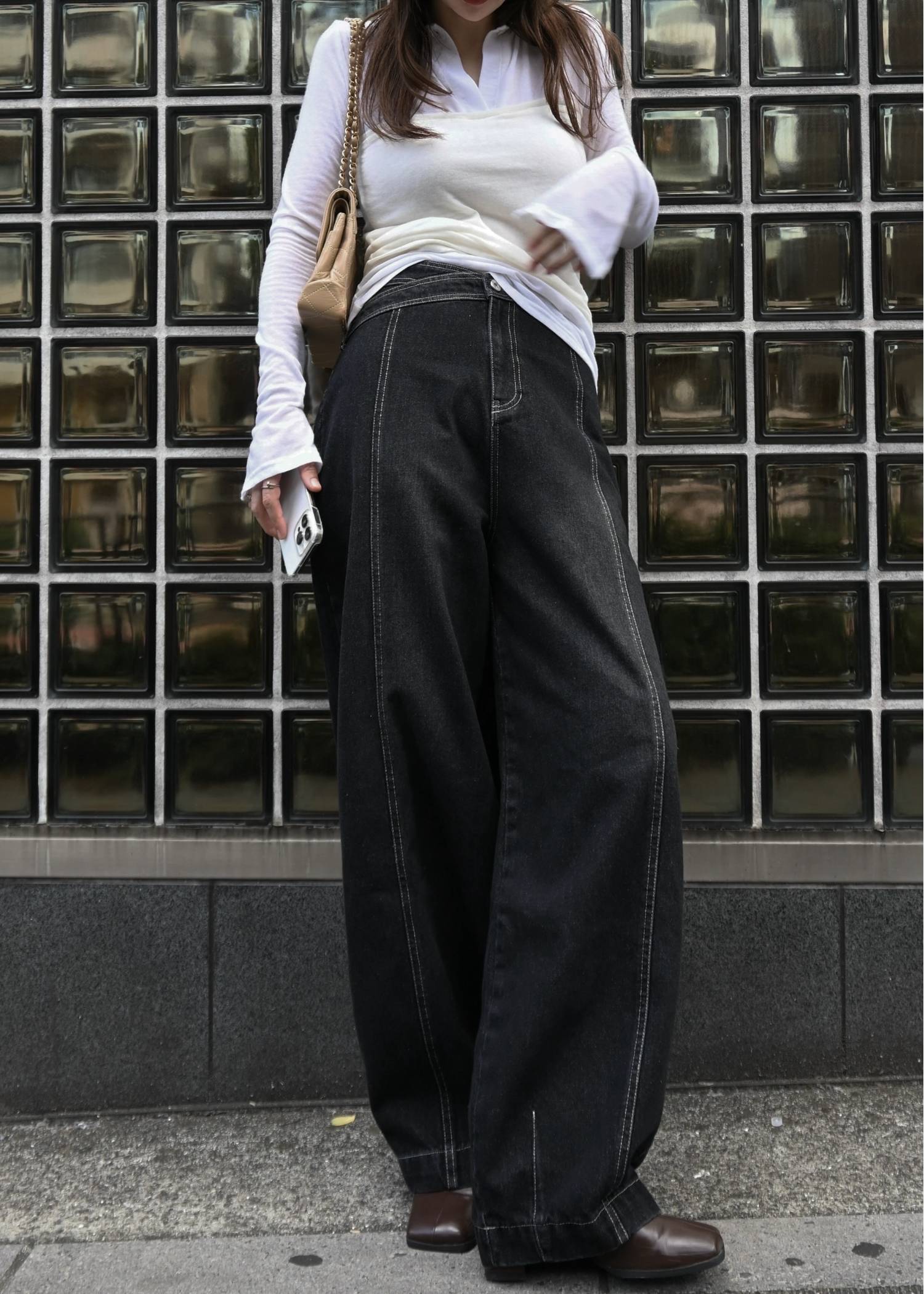 asymmetry curve belt denim PT