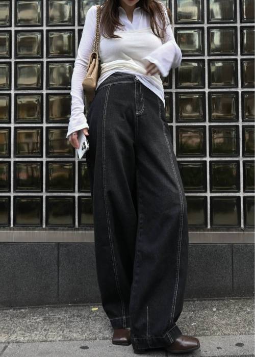 asymmetry curve belt denim PT