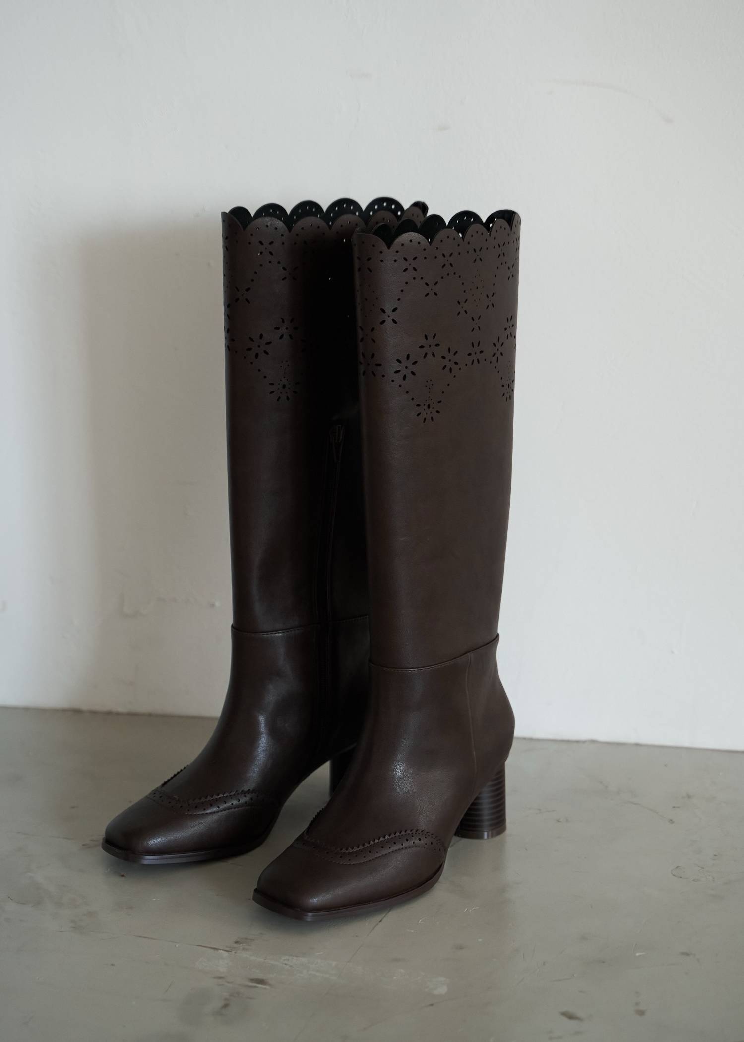 punching scallop design boots