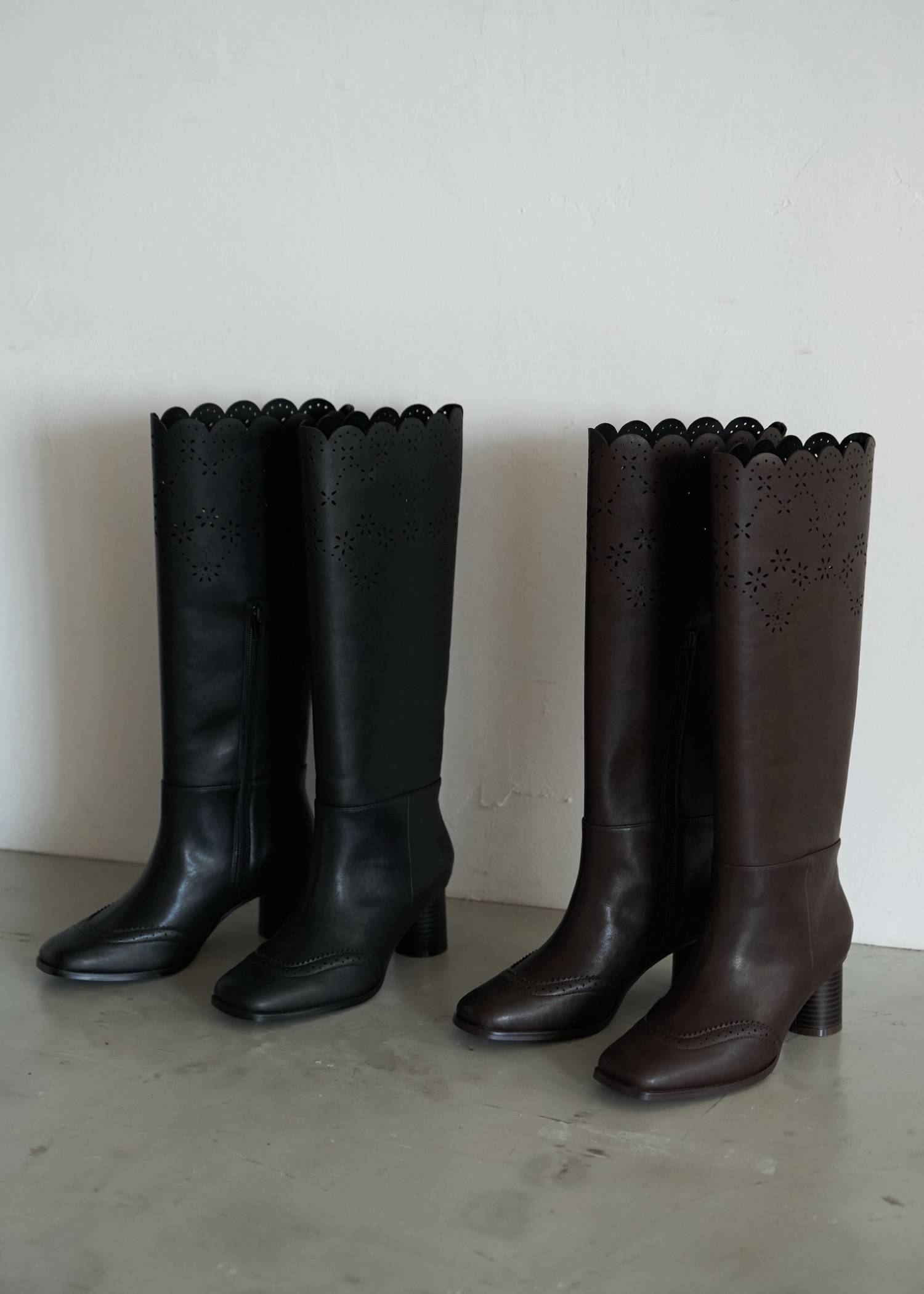 punching scallop design boots