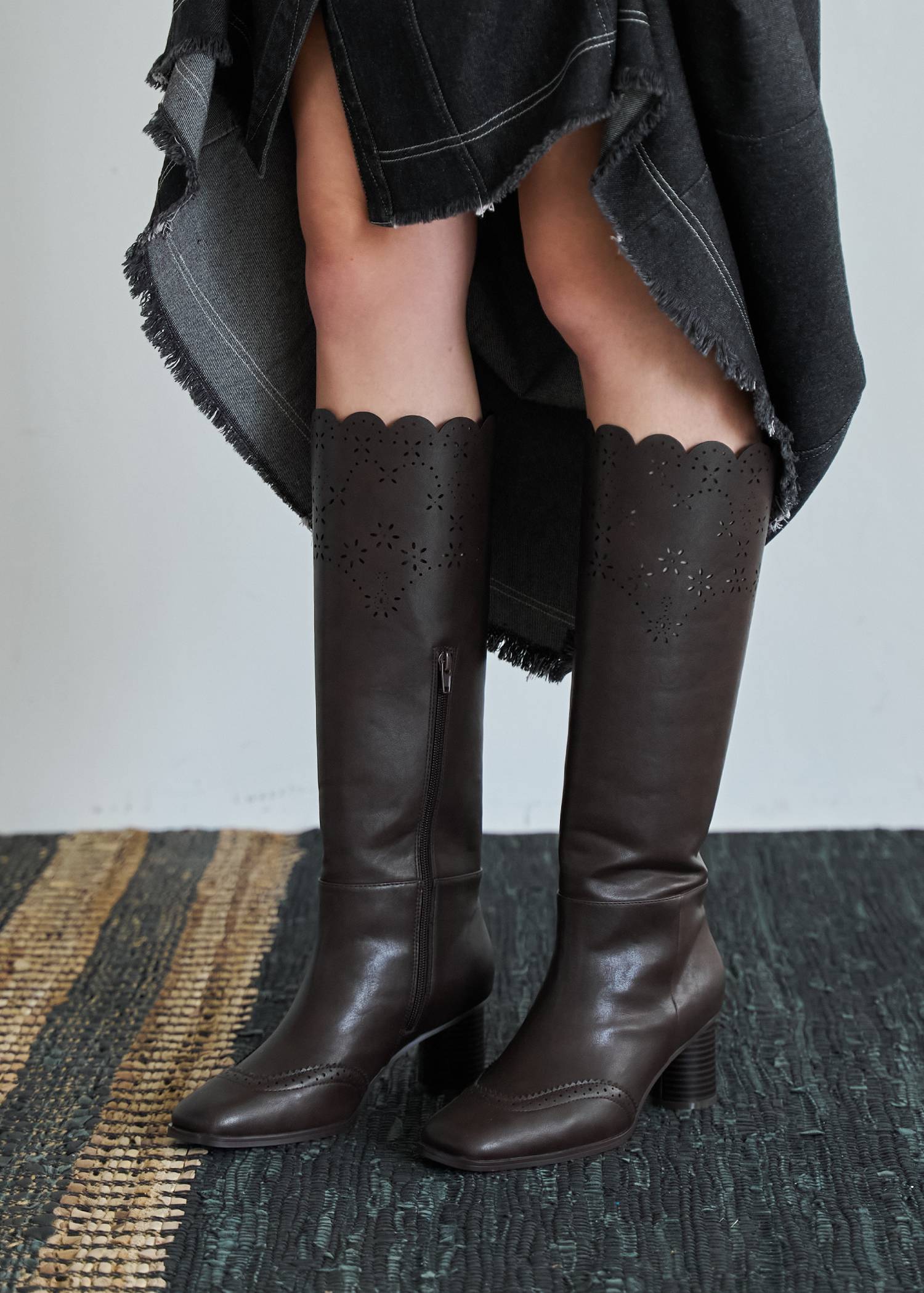 punching scallop design boots