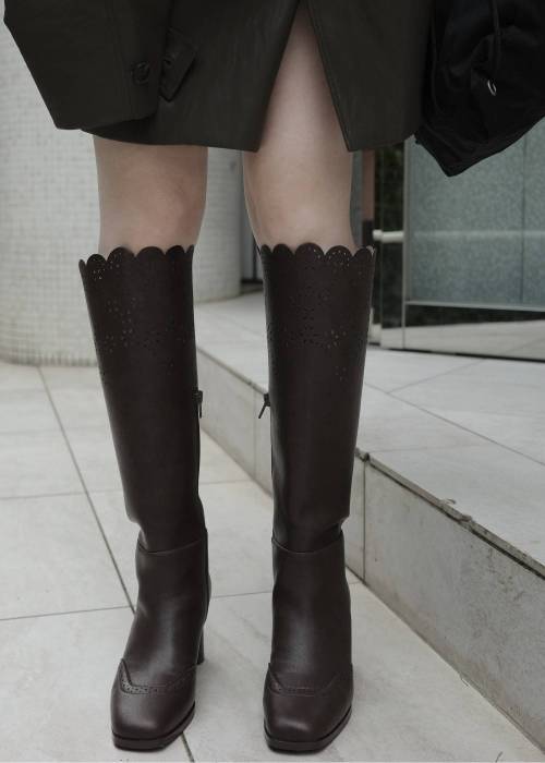 punching scallop design boots
