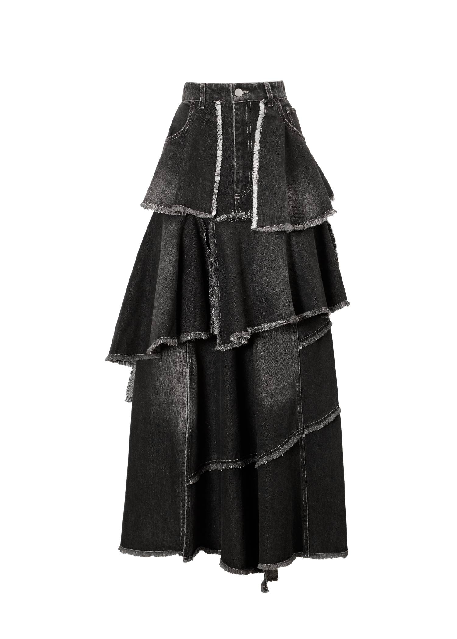 random tiered frill denim SK