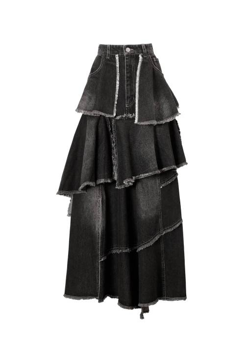 random tiered frill denim SK
