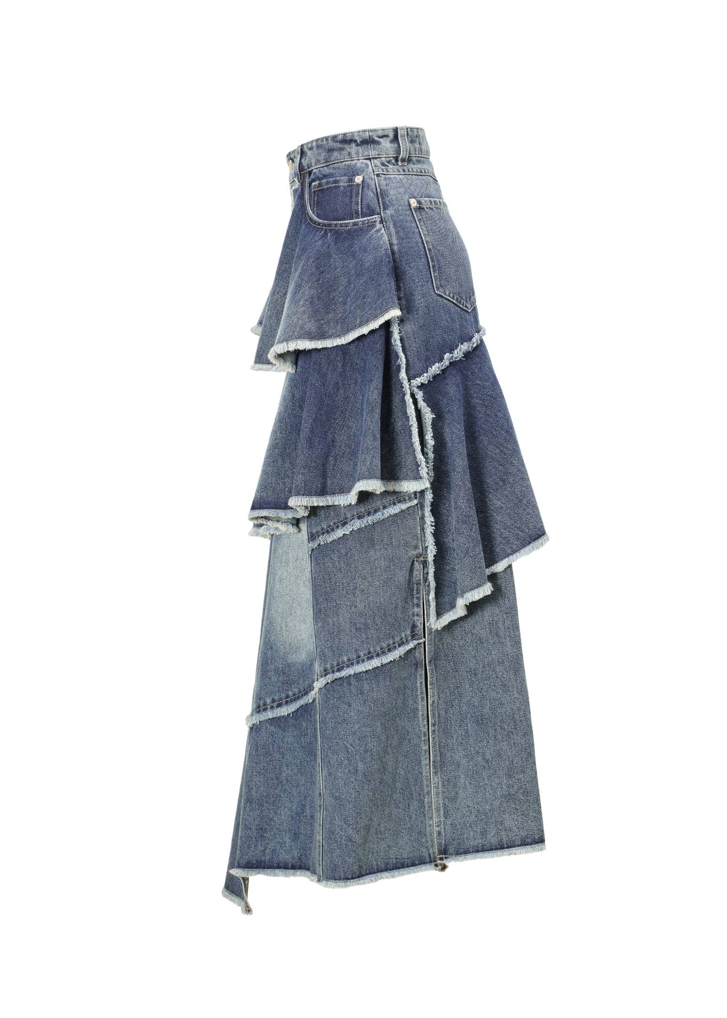 random tiered frill denim SK