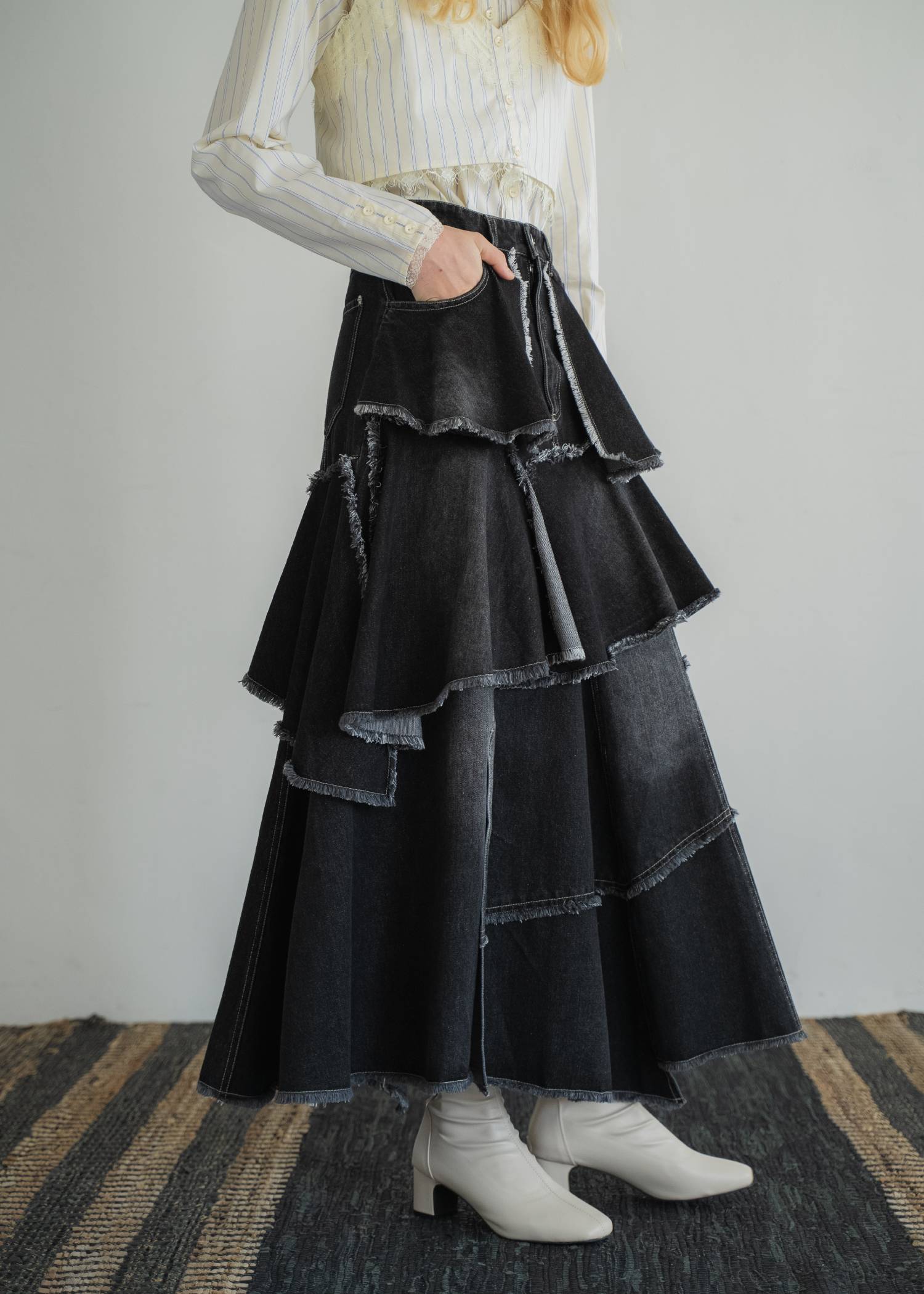 random tiered frill denim SK
