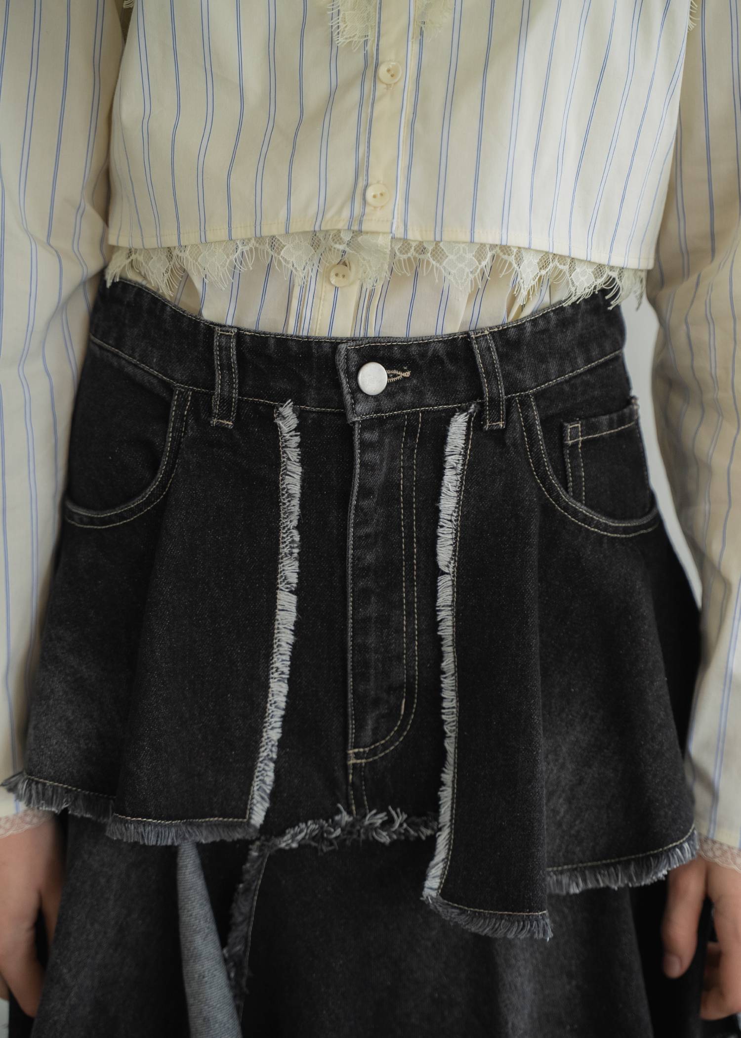 random tiered frill denim SK