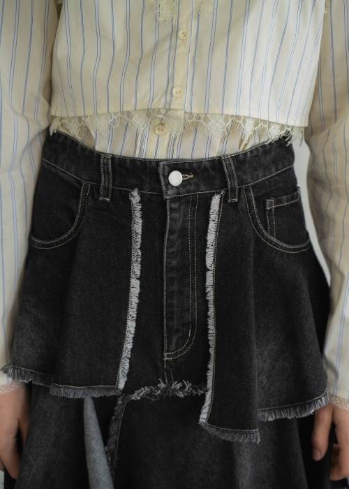 random tiered frill denim SK