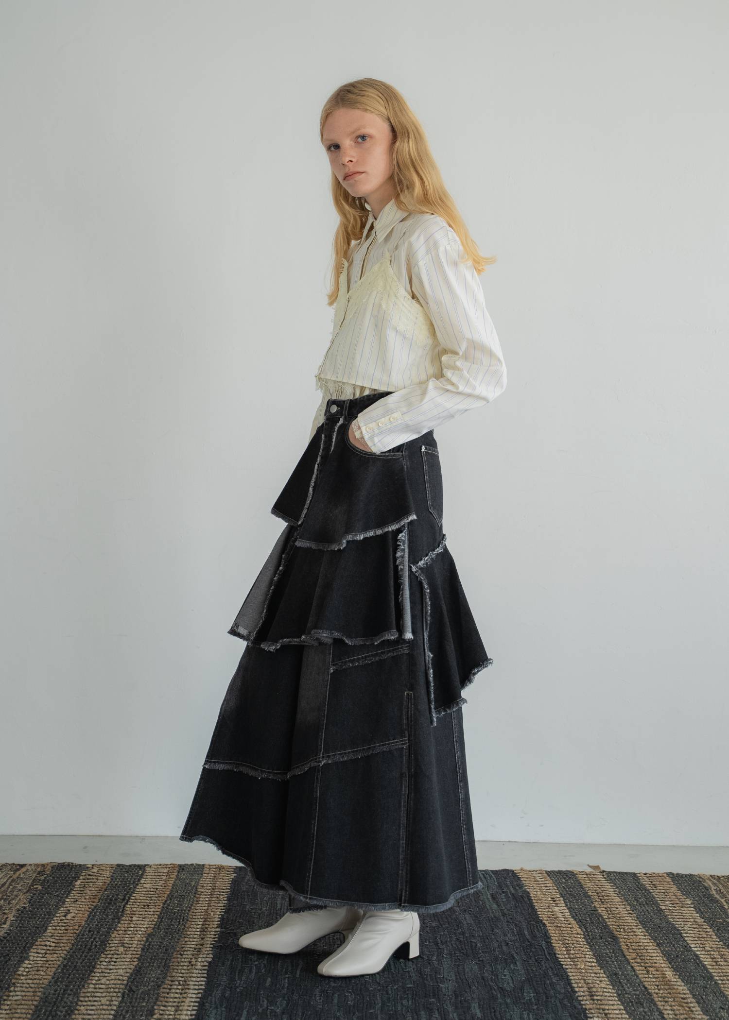 random tiered frill denim SK