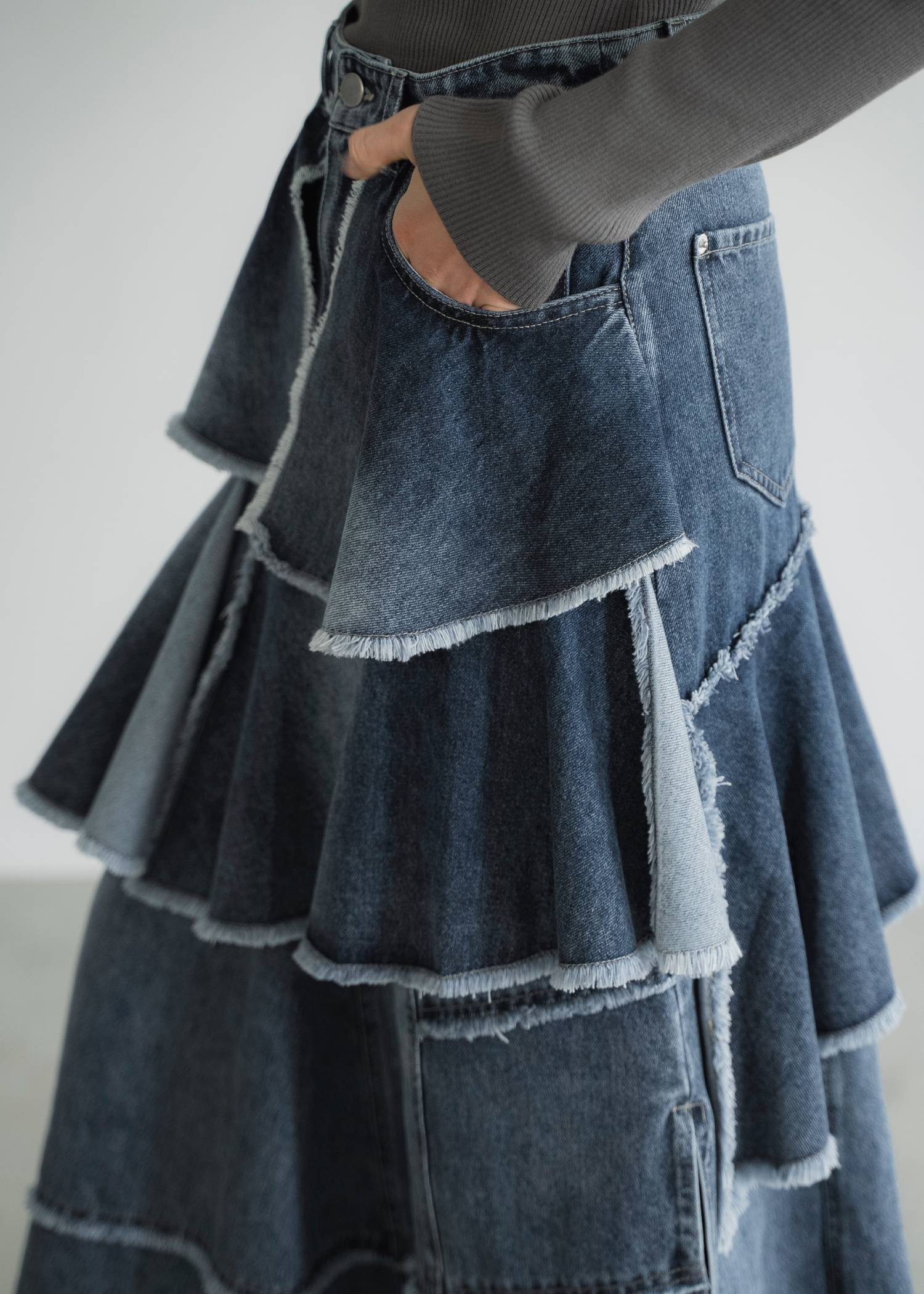random tiered frill denim SK