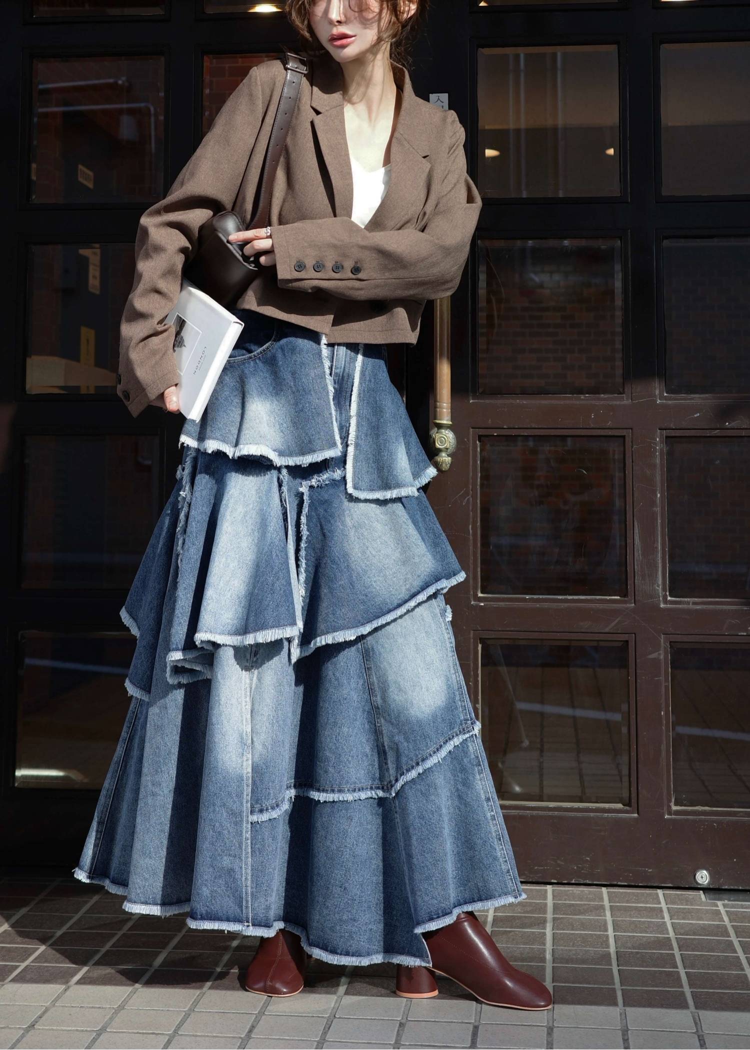 random tiered frill denim SK