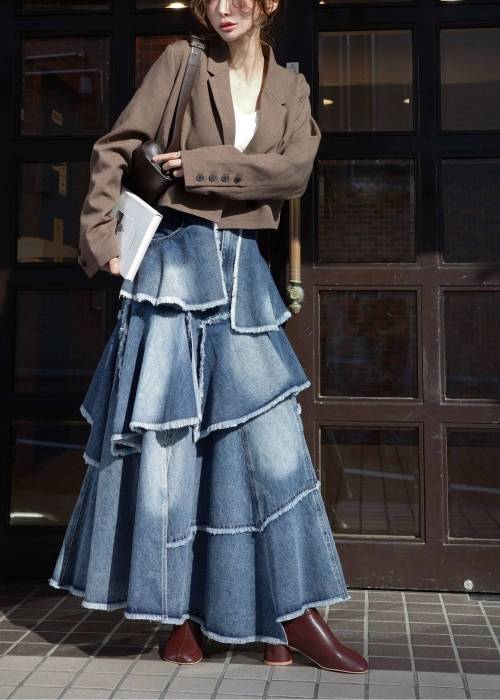 random tiered frill denim SK
