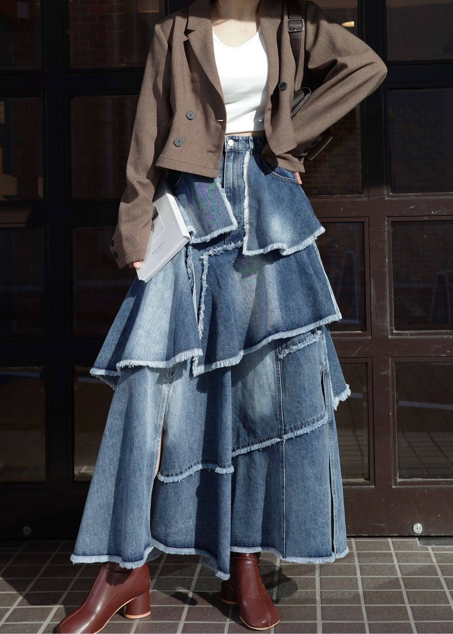 random tiered frill denim SK