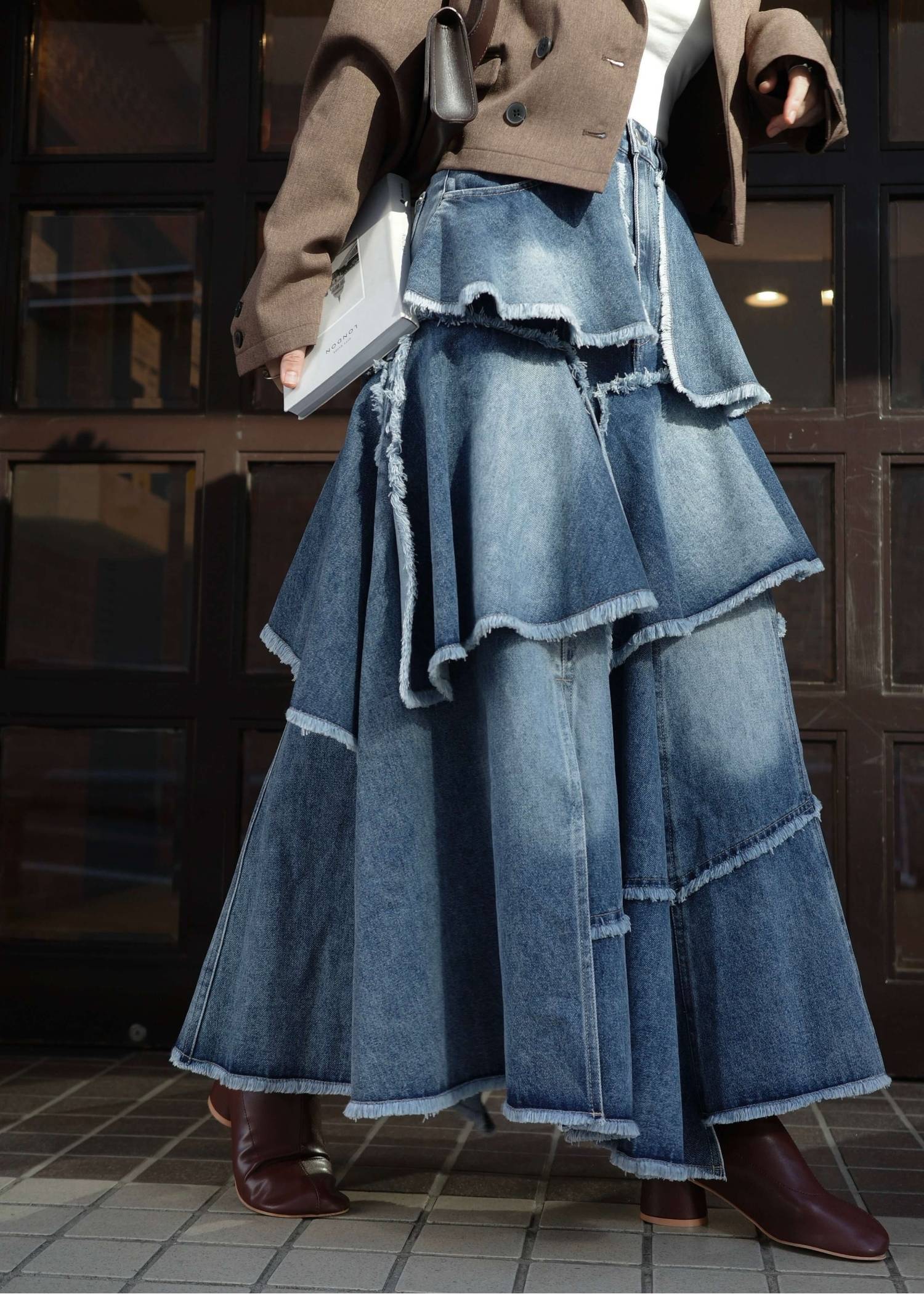 random tiered frill denim SK
