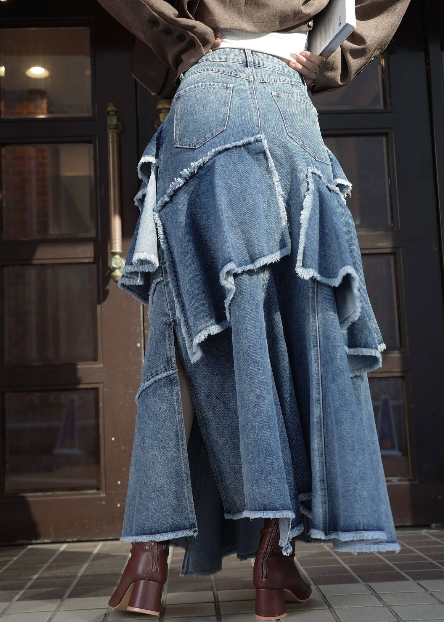 random tiered frill denim SK