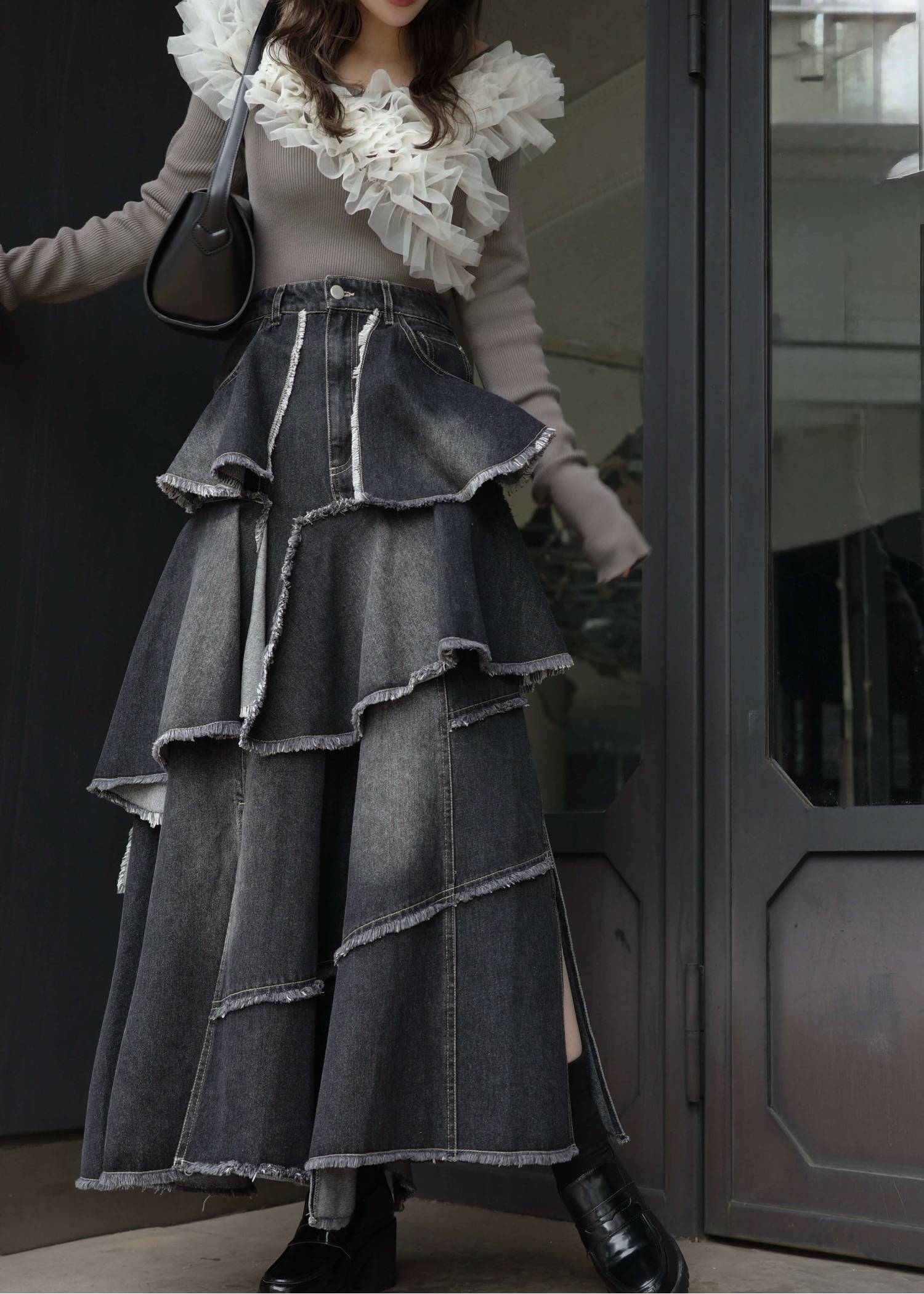 random tiered frill denim SK