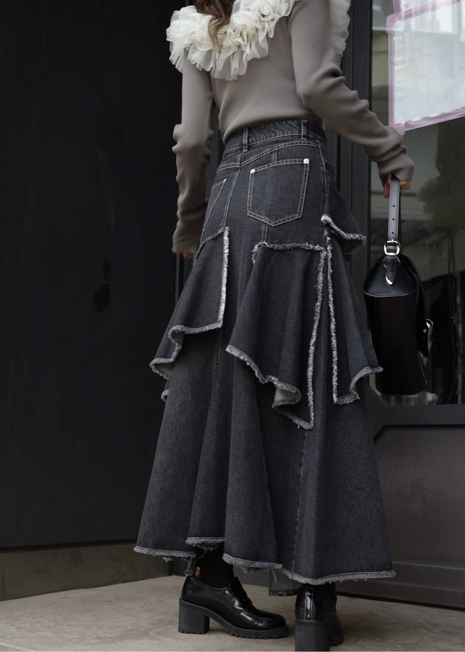 random tiered frill denim SK