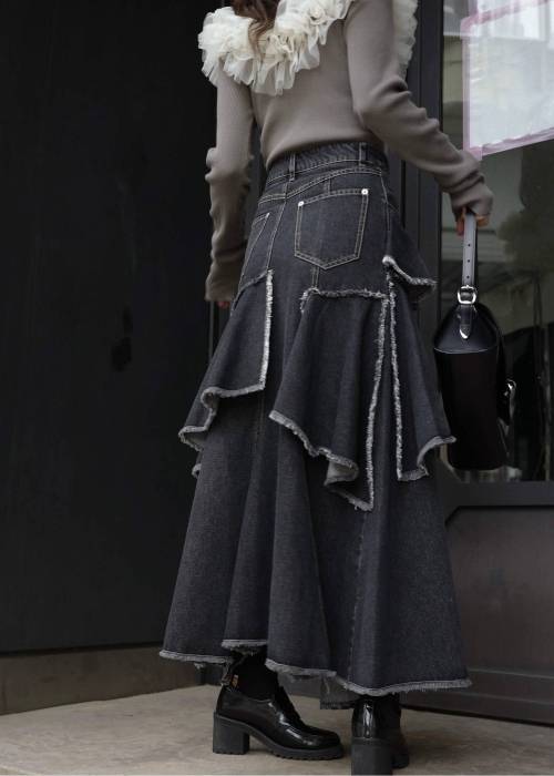random tiered frill denim SK