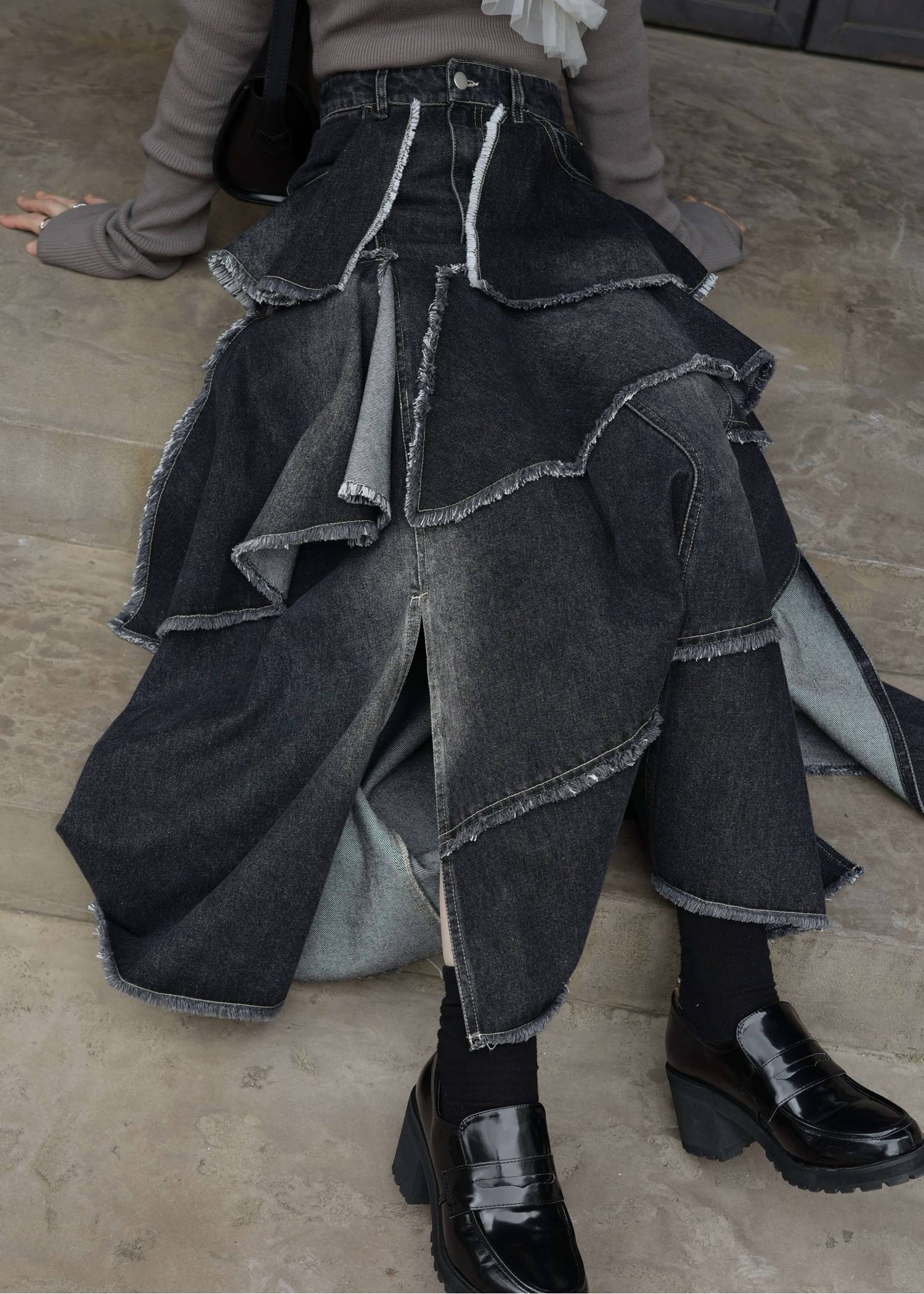 random tiered frill denim SK