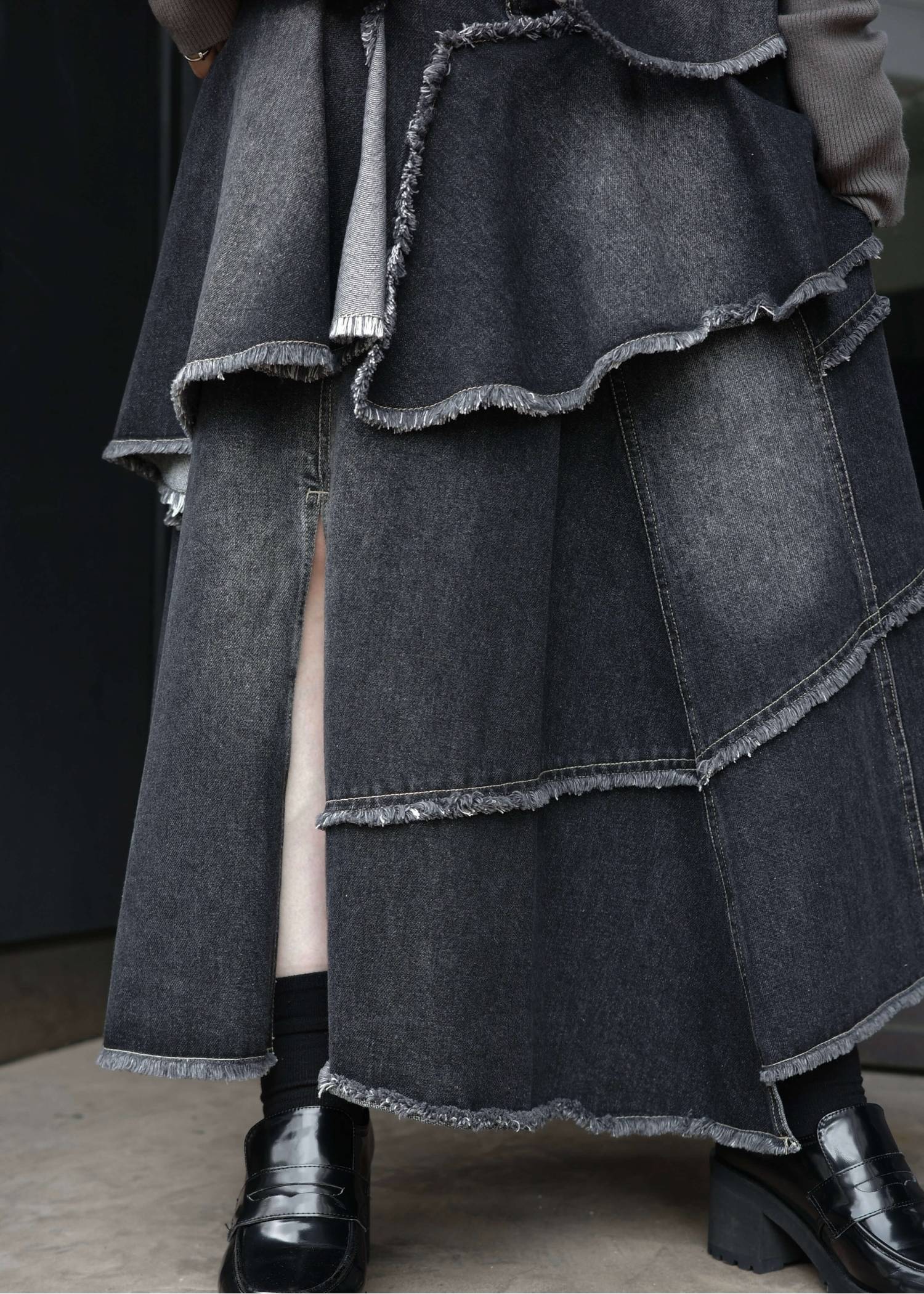 random tiered frill denim SK