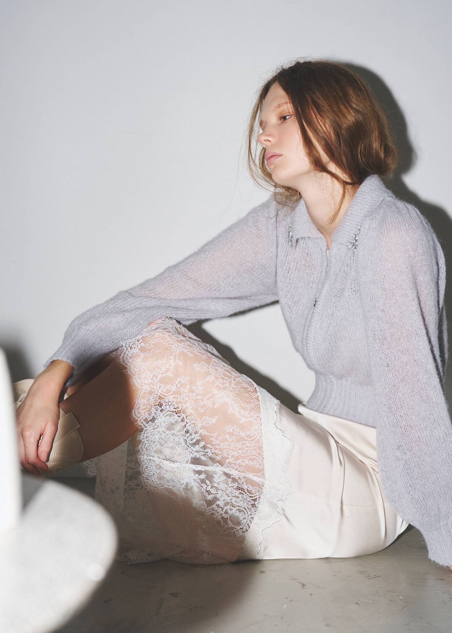 hem lace embroidery satin asymmetry SK