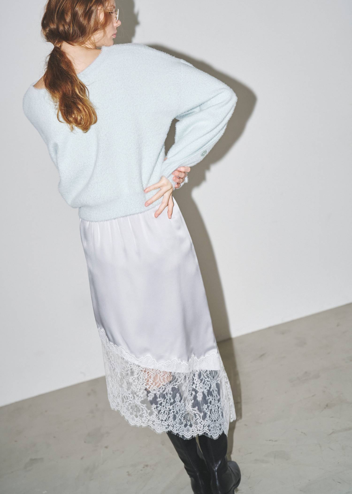 hem lace embroidery satin asymmetry SK