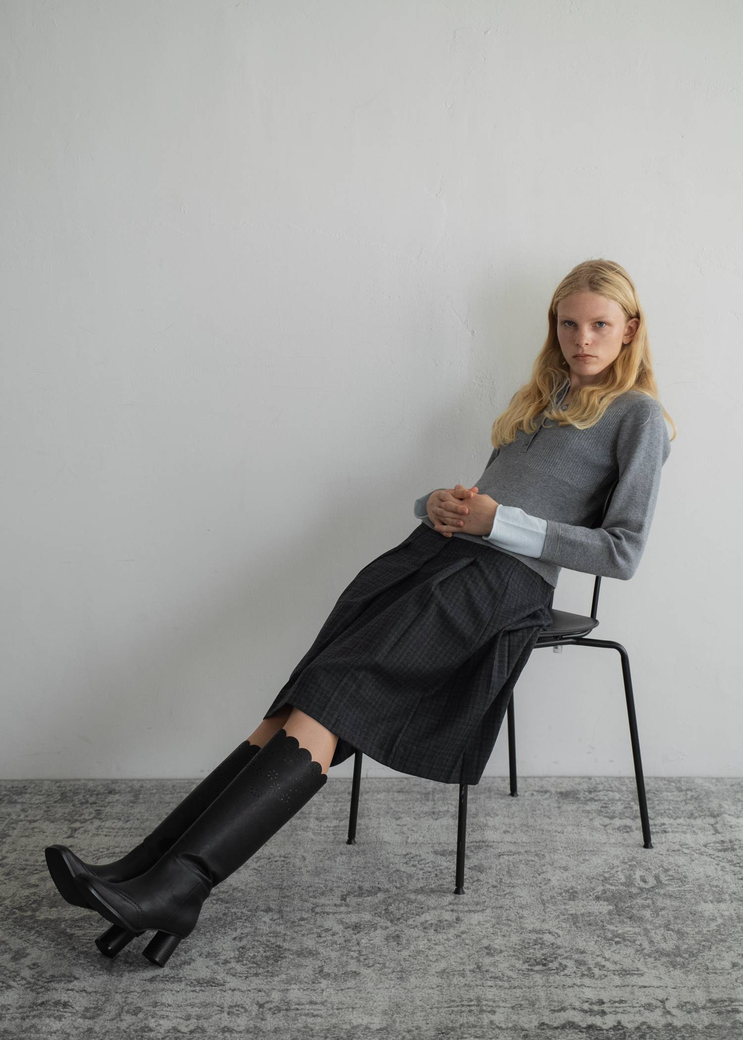 synthetic leather piping pleats check SK