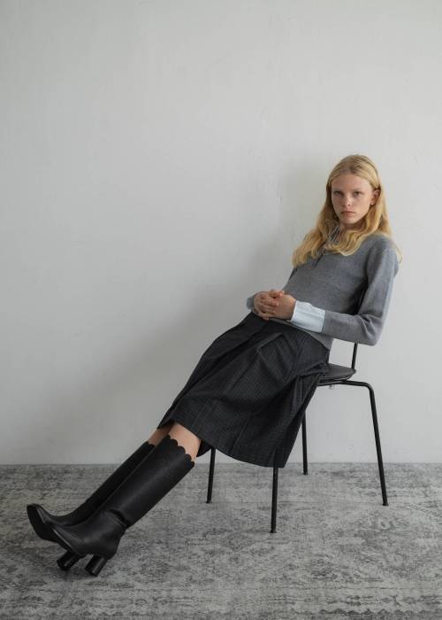 synthetic leather piping pleats check SK