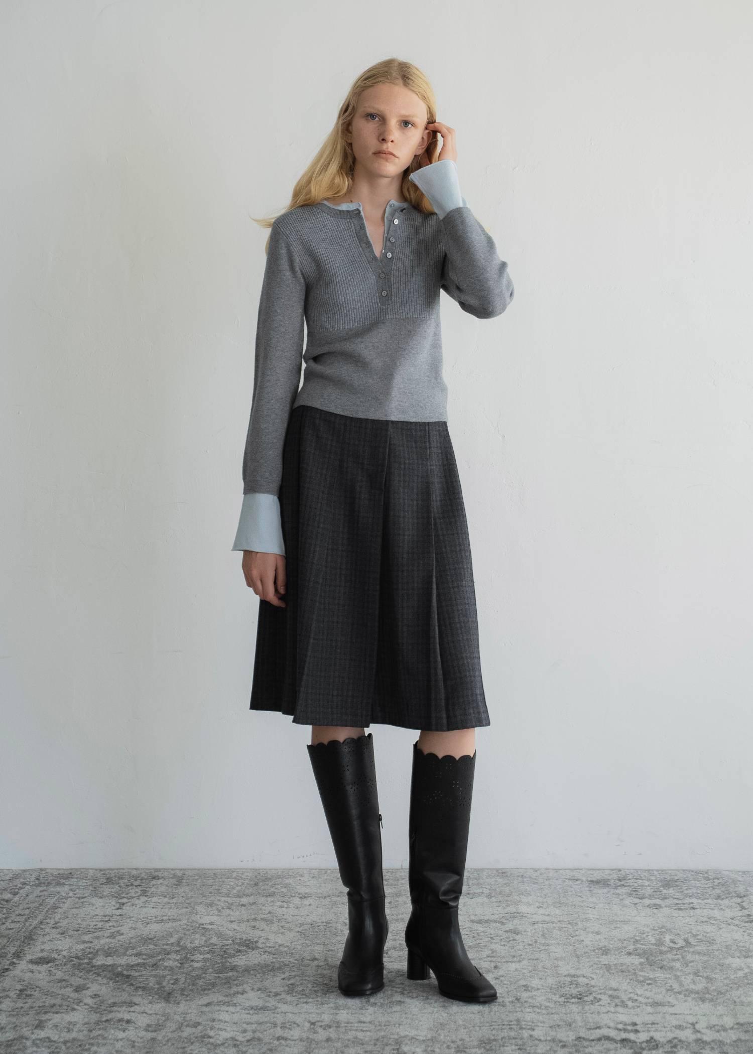synthetic leather piping pleats check SK