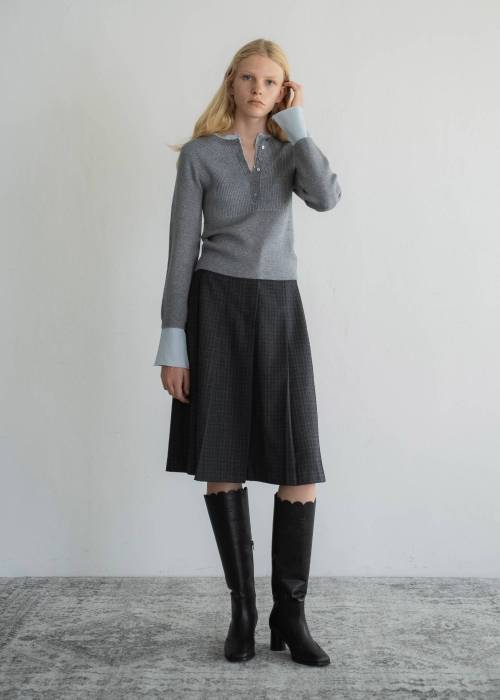 synthetic leather piping pleats check SK