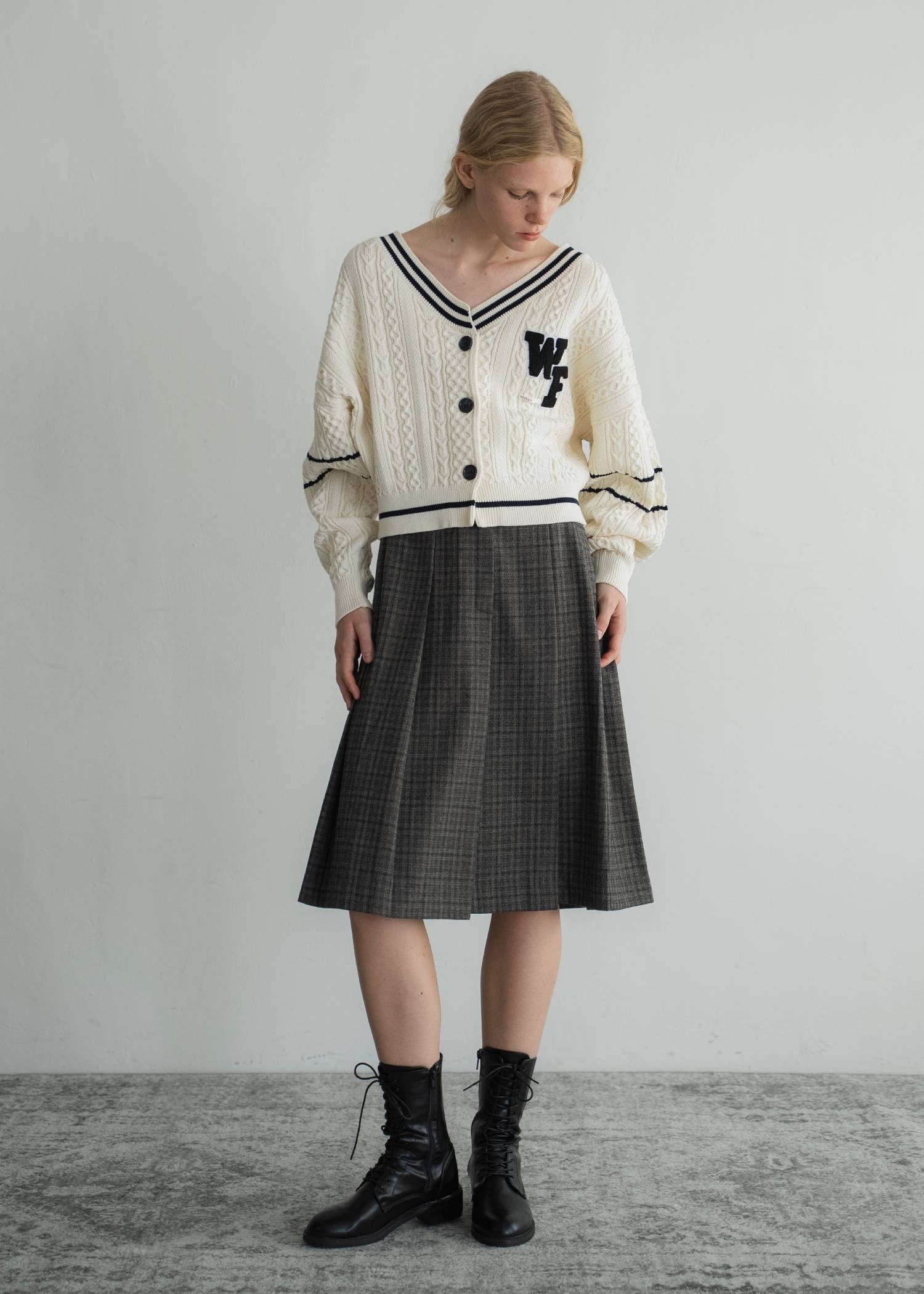 synthetic leather piping pleats check SK