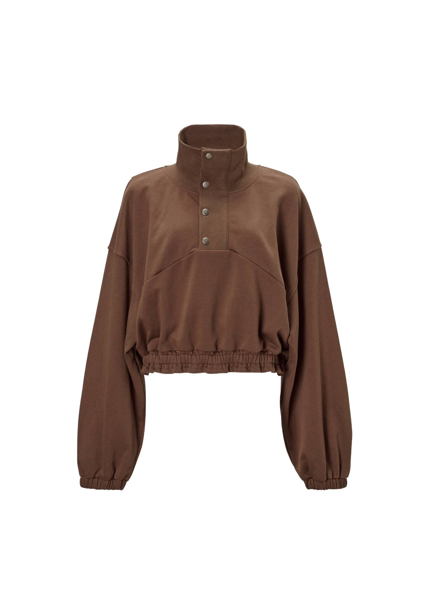 half button cropped stand collar sweat tops