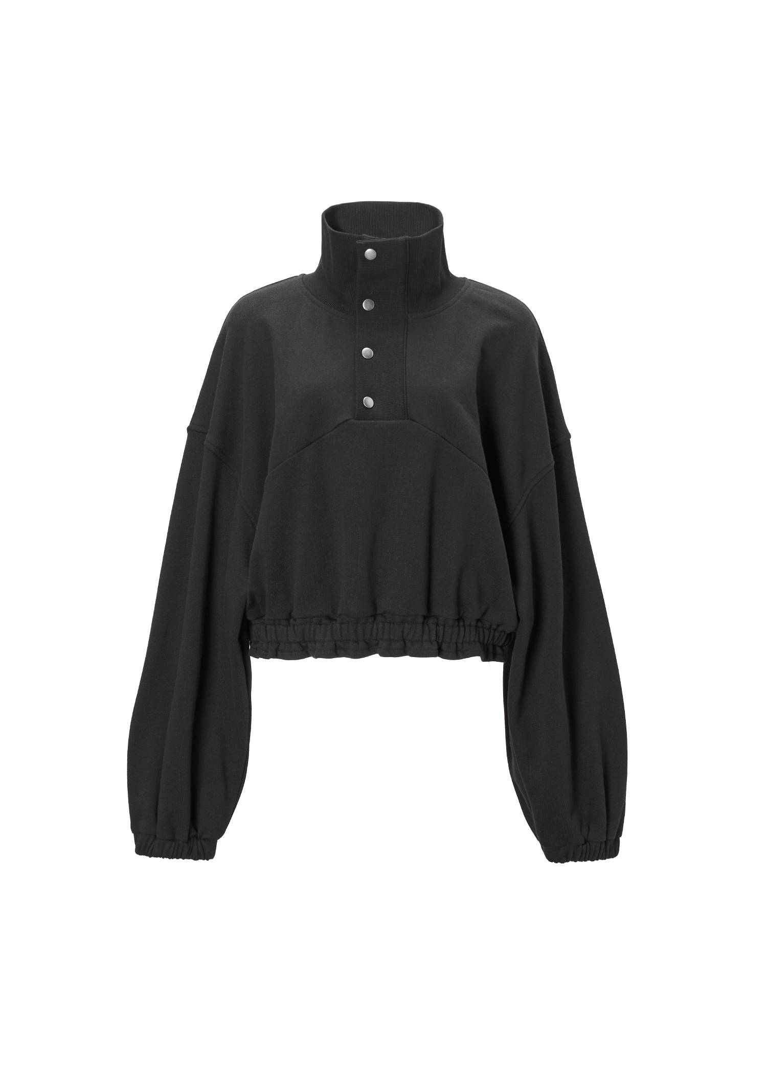 half button cropped stand collar sweat tops